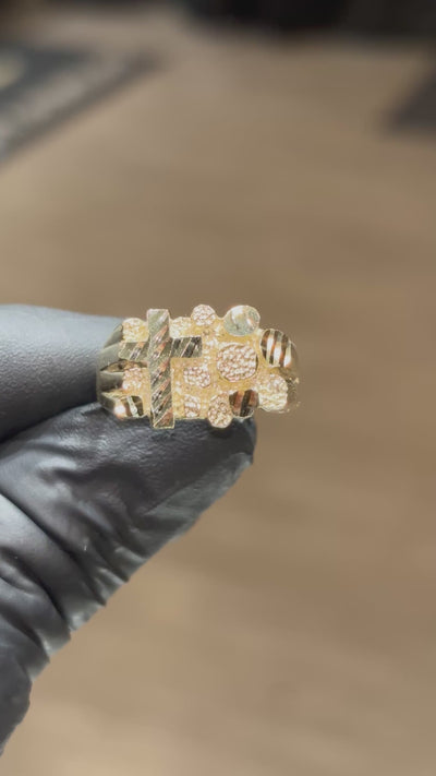 10k Chunky Nugget with Straight Cross Ring