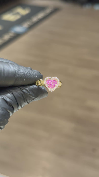 10k White/Light/Dark Pink Crystal Rolex Heart Ring