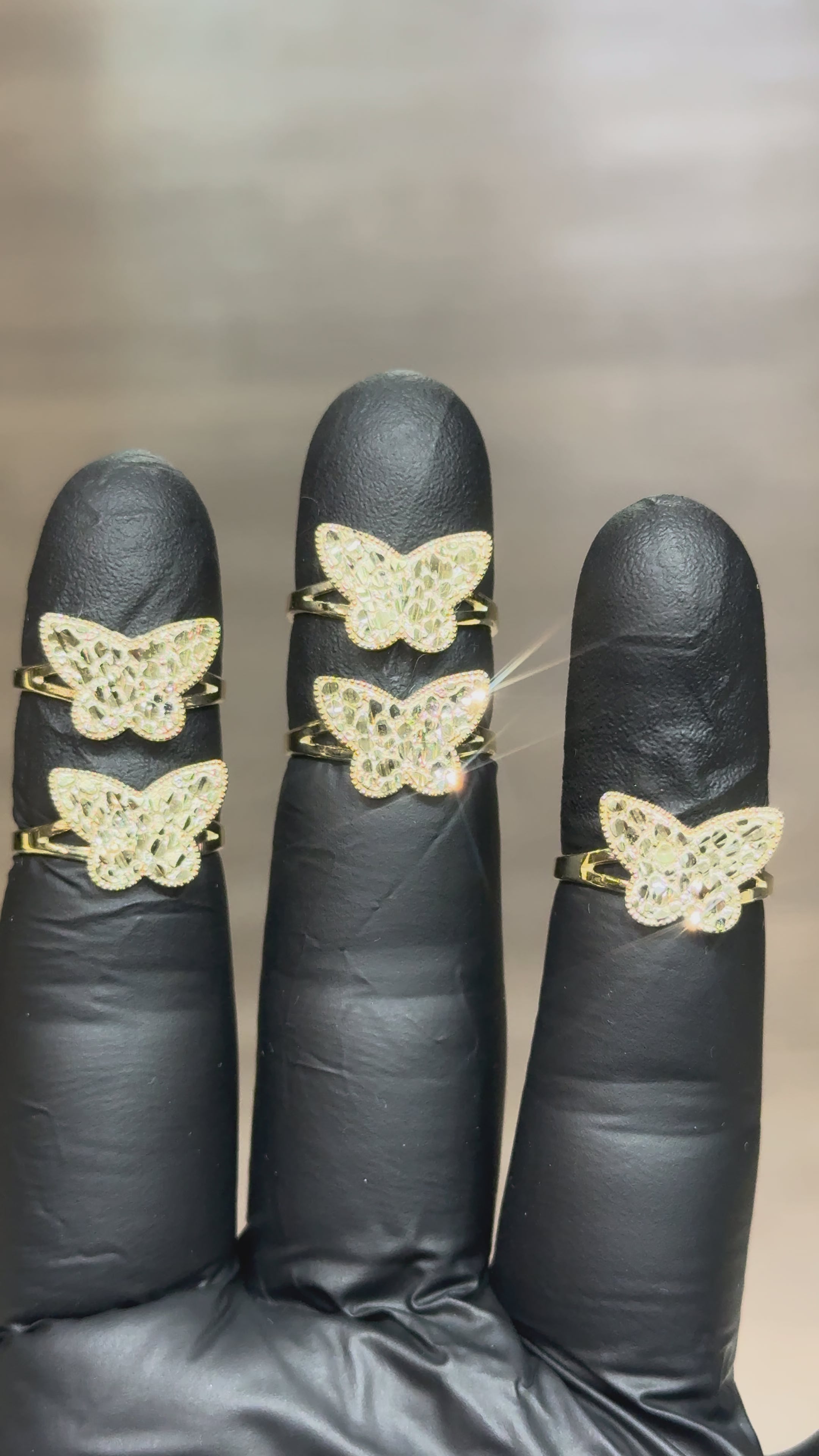 Load video: 10k Large Nugget Crystal Butterfly Rings